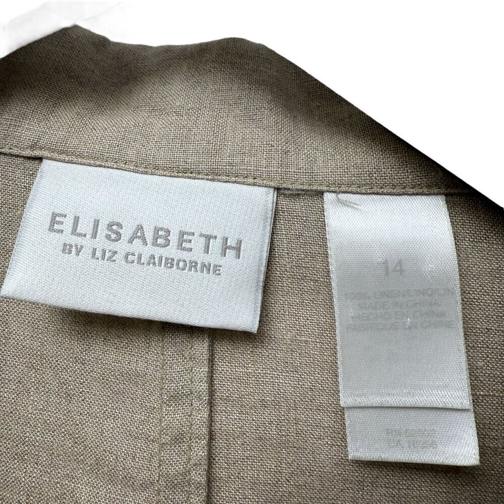 Elisabeth by Liz Claiborne 100% Linen Blazer Size 14 Oversized Jacket Beige - Picture 5 of 7